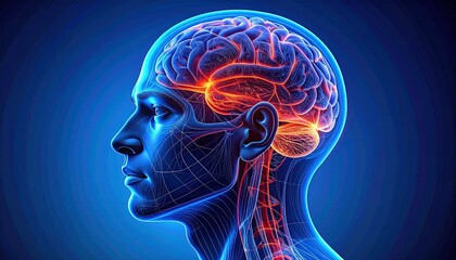 Fototapeta premium Human head profile with visible brain and veins, suitable for medical, science, education, and psychology design projects. Neuroscience concept.