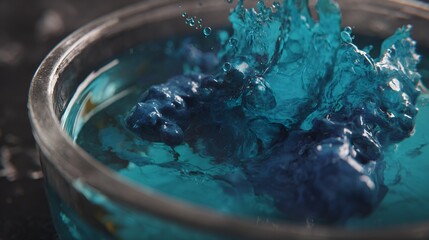 Blue liquid splashing in water with vibrant movement