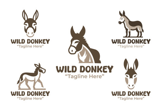 5 Wild Donkey Logo Set Modern Minimalist Wildlife Mammal Design