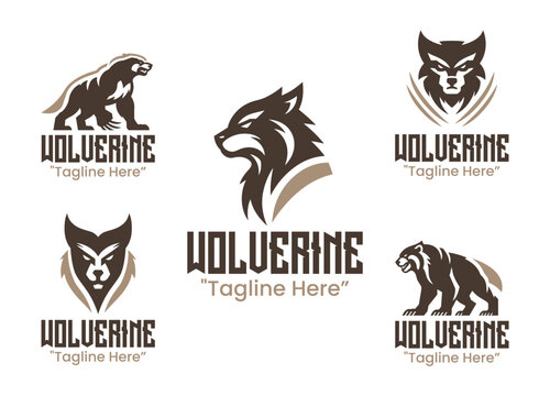 5 Wolverine Logo Set Modern Minimalist Wildlife Predator Design