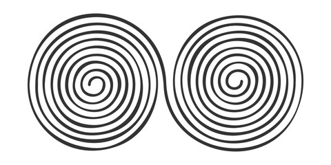 Double hand drawn spiral shape isolated on white background. Curly optic illusion design element. Brain work concept. Whirlpool, dizzy or tornado symbol. Vector graphic illustration. © vikusha_art