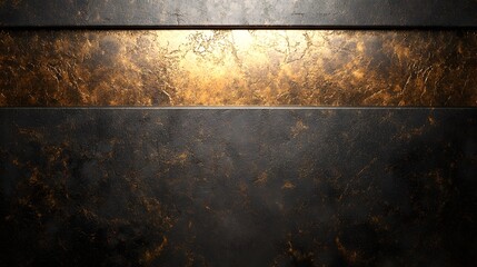 Striking horizontal panel composition featuring dark textured material bordered by a glowing bronze accent band