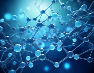 abstract molecular structure on blue background