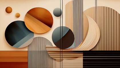 abstract geometric composition with textured circles and stripes in earth tones