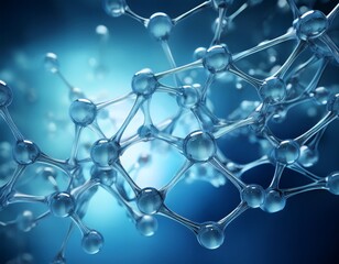 transparent molecular structure on blue background