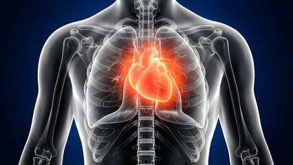 Human Heart, a Detailed Medical Anatomy Illustration of the Chest and Internal Organs, Glowing with Health and Life