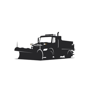 Vector icons Silhouette of a Snow Plow Truck Ready for Winter Service. EPS Editable