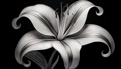 elegant lily flower in bloom rendered with intricate line work and monochrome simplicity