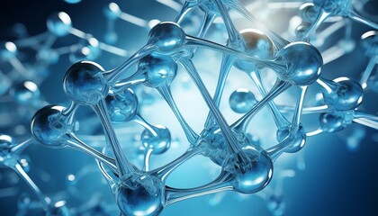 abstract glass molecule structure on blue background