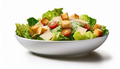 delicious caesar salad in a white bowl transparent or isolated on white background