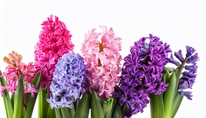 purple and pink hyacinth spring flowers isolated or white background