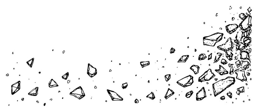 Scattered rock debris and fragments floating in the air sketch