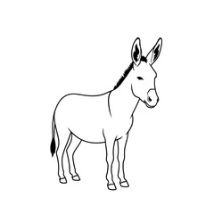 Obraz premium Vector icons Simple black and white line art illustration of a donkey standing on a white background. EPS Editable