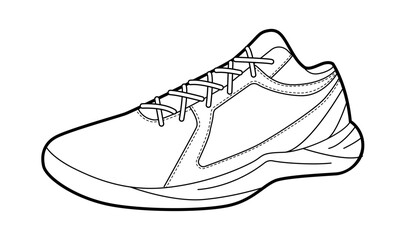 Basketball sneaker shoe single sketch. Dynamic sport footwear for training, playground, active youth look for man woman. Technical fashion illustration, CAD mockup, clean vector isolated sporty style.