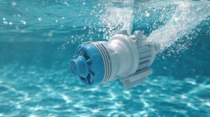 Water pump operates in clear swimming pool water during daytime