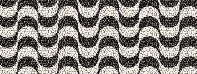 Copacabana pavement pattern with realistic cobblestone texture. Popular beach promenade in Rio de Janeiro in Brazil. Repeating print with curves in Portuguese pavement style. Vector illustration. © vikusha_art