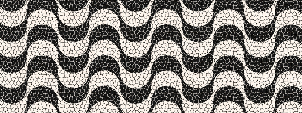 Copacabana pavement pattern with realistic cobblestone texture. Popular beach promenade in Rio de Janeiro in Brazil. Repeating print with curves in Portuguese pavement style. Vector illustration.