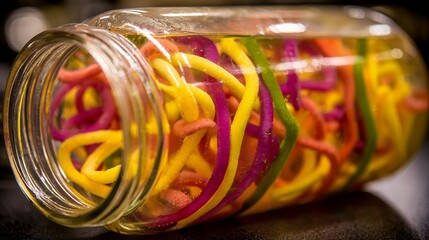Colorful candy loops preserved in a glass jar