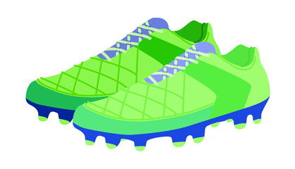 Soccer sneaker shoe flat pair. Comfortable game footwear for league play, school team, active wardrobe, man woman unisex. Technical fashion illustration, CAD mockup, soft vector isolated modern style.