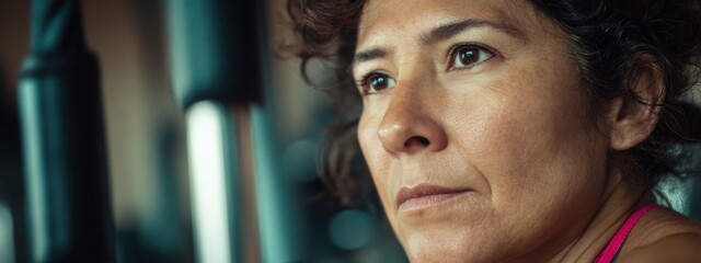 Woman focuses on workout routine in gym during training session early in the day