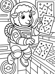 Astronaut Sheep: A curious sheep wearing a spacesuit floats amidst the cosmos, engrossed in studying stellar constellations, a whimsical depiction of exploration.