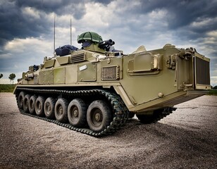 tough military gear is ready under cloudy skies this shows how serious the war training and planning are