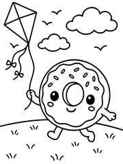 Obraz premium Donut flying a kite: A cheerful donut character embarks on an adventure, soaring a kite on a breezy day. A scene full of whimsy, perfect for adding a touch of playful creativity.