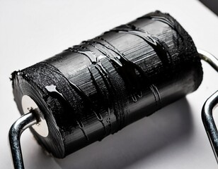 close up of black ink from a linocut print showing the roller s texture on white paper