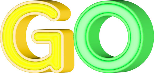 3d rendered go text in yellow and green colors isolated on transparent background