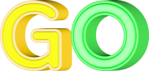3d rendered go text in yellow and green colors isolated on transparent background