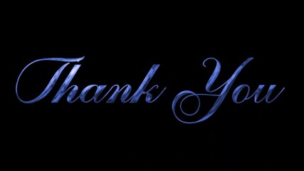Swirling blue thank you text suitable for greeting cards, social media posts, and thankyou notes with a vibrant design.