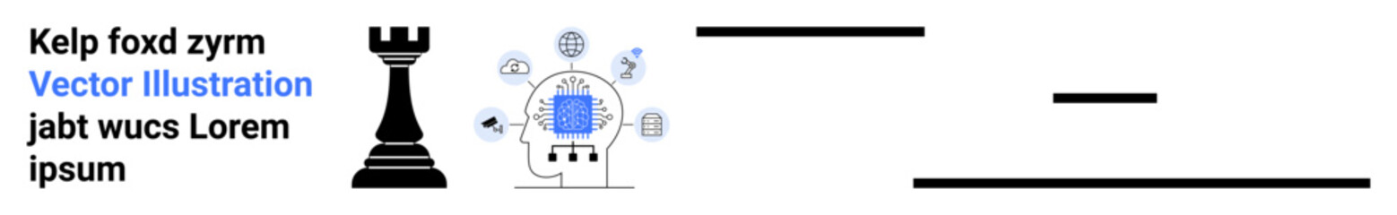Artificial intelligence, communication, decision-making, digital strategy, workflow analysis, technology integration. Chess rook, AI icon and text elements. Artificial intelligence and communication © robu_s