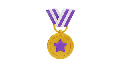 Gold Medal with Purple Star and Purple and White Ribbon