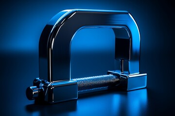 Shiny steel clamp tool with threaded screw mechanism