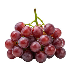 Fototapeta premium Fresh red grapes with purplish-red hue, delicate bloom, dew drops, and green stems, isolated on transparent with soft studio lighting, macro focus. Concept of premium food advertising