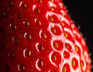 A close up macro image of a strawberry. 