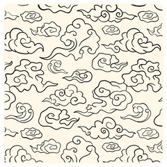 Traditional Oriental Cloud Line Art Pattern in Japanese Style