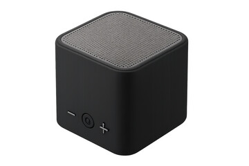Fototapeta premium Portable cube bluetooth speaker playing wireless audio