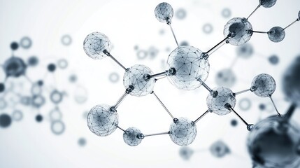 Molecular structure illustration Page showcasing interconnected spheres and bonds in a scientific white background