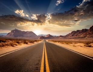 explore the endless desert road under a dramatic sky and mountains inviting you on an adventurous journey perfect as a backdrop for your designs