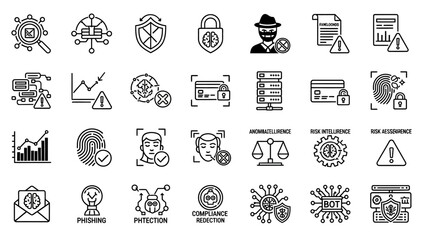 Fototapeta premium Collection of Black and White Security Icons.