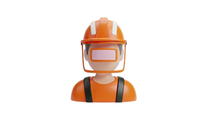 3D Cartoon Construction Worker with Hard Hat and Face Shield