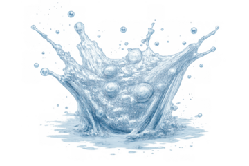 Water splash with crown shape forming, liquid exploding outwards, motion of fresh clear fluid, transparent background