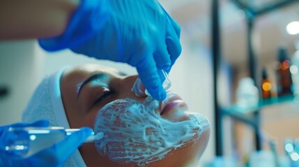 A cryotherapy technician carefully applies a customized serum onto a persons skin after their treatment locking in the benefits of the extreme cold.