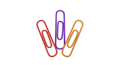 Fototapeta premium Three Colorful Paperclips on a White Background