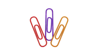 Three Colorful Paperclips on a White Background