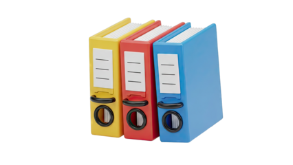 Three Colorful Ring Binders Lined Up