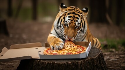 tiger eating in a forest
