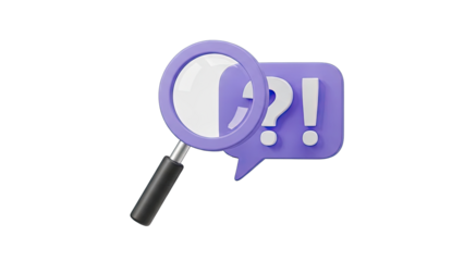 Magnifying glass over question and exclamation marks in speech bubble