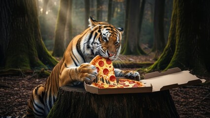 tiger eating in a forest
